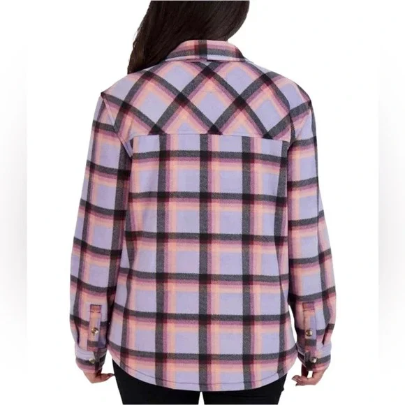 Sage Collection Purple Plaid Fleece Faux Fur Sherpa Shirt Jacket XXL Long Sleeve - Picture 2 of 12